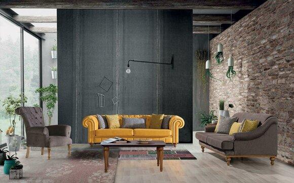 Stilvoller Sofa Set Designer Dreisitzer Luxus Sessel Sofagarnitur 3tlg