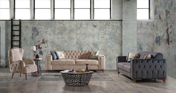 Chesterfield Sofagarnitur Polster Möbel Set 3+3+1 Couchen Sitzgruppe