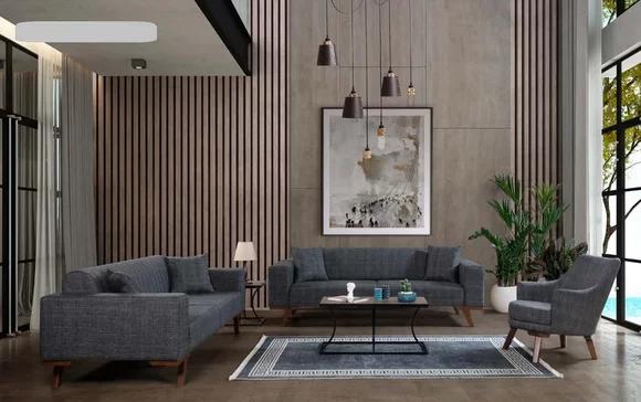 Sofagarnitur 3+3+1 Sitz Design Sofas Polster Couchen Grau Möbel 3tlg