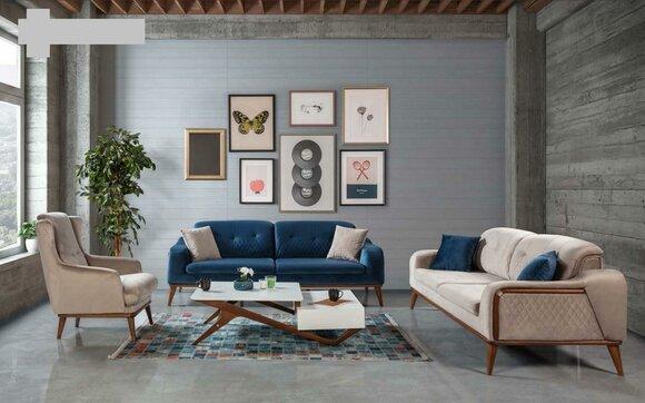 Sofagarnitur Sofas 3+3+1 Sitzer Sessel Dreisitzer Couch Set Textil
