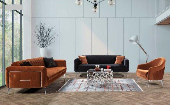 Sofagarnitur 3+3+1 Sitzer Sofas Sessel Luxus Stoff Wohnzimmer Design