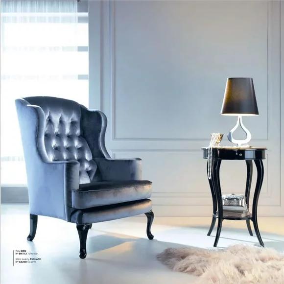 Sessel Ohrensessel Sitzer Sitz Stoff Blau Luxus Wohnzimmer Klassischе