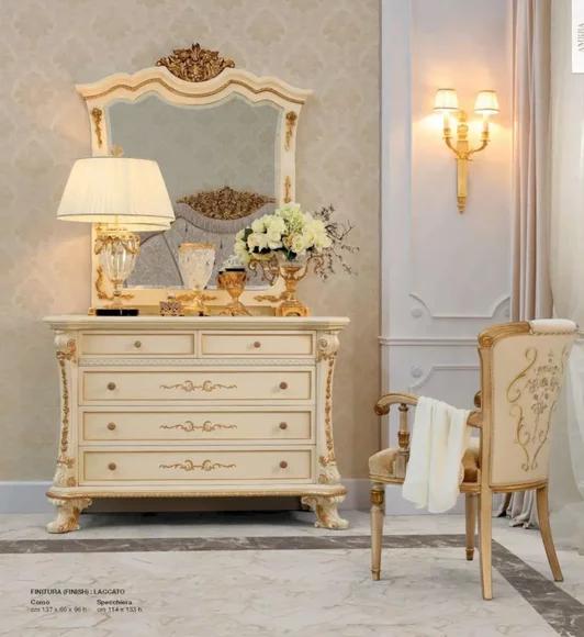 Anrichte Kommode Spiegel Schränke Holz Beige Set Schlafzimmer Luxus
