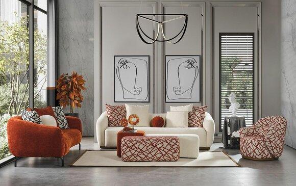 Komplette Couchgarnitur Sofagarnitur Sofa 431 Orange Stoff 4tlg Gruppe