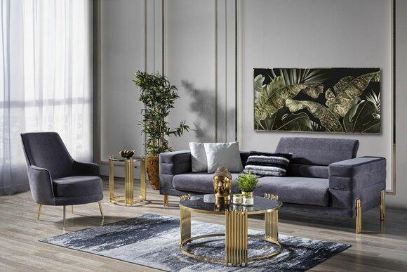 Luxus Sofagarnitur Sofa 3 Sitzer Sessel Stoff Modern Grau Modern Set