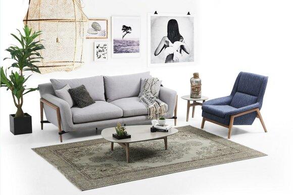 Sofagarnitur 2 Sitzer Sessel Zweisitzer Stoff Sofas Modern Design Grau