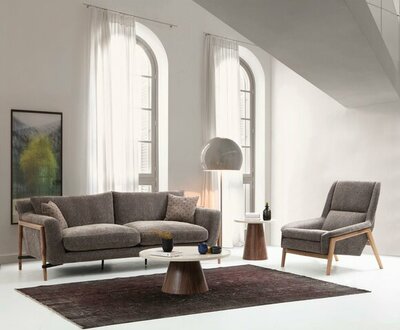 Sofas Sofagarnitur 4 Sitzer Sessel Viersitzer Stoff Wohnzimmer Grau