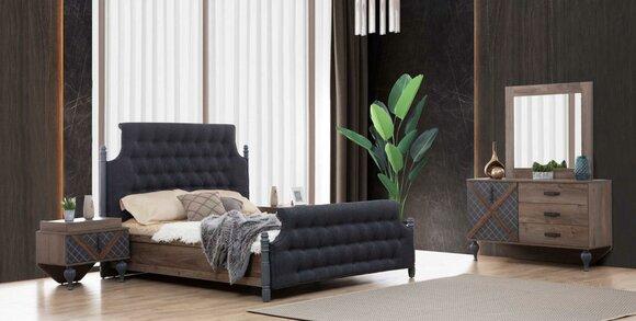 Bett Nachttisch Kommode mit Spiegel Schlafzimmer Set Chesterfield 4 tlg.