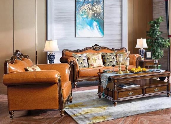 Sofagarnitur 3+1 Sitzer Couch Ledersofa Klassische Couchen Orangene