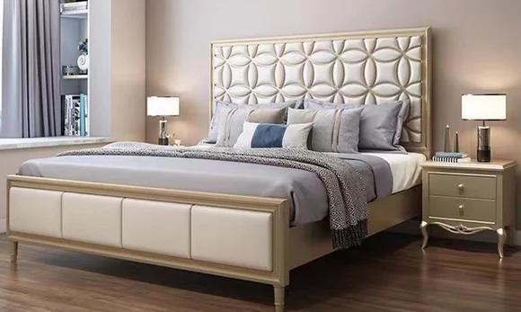 Bett Betten Doppelbett Schlafzimmer Kunstleder Beige Doppelbetten