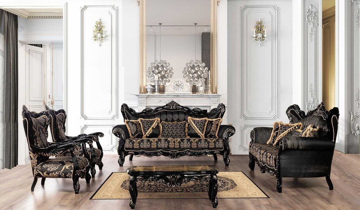 Schwarze Barock Möbel Sofagarnitur Sofa Couch Polster Möbel Tisch 5tlg