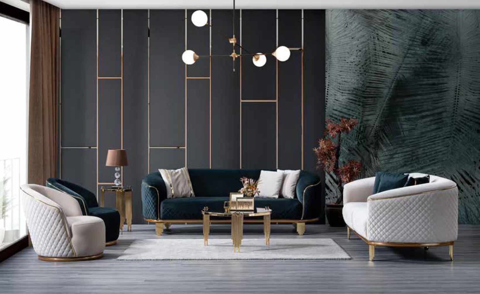 Große Sofagarnitur Komplettes Set Dreisitzer Sessel Luxus Polstergarnitur
