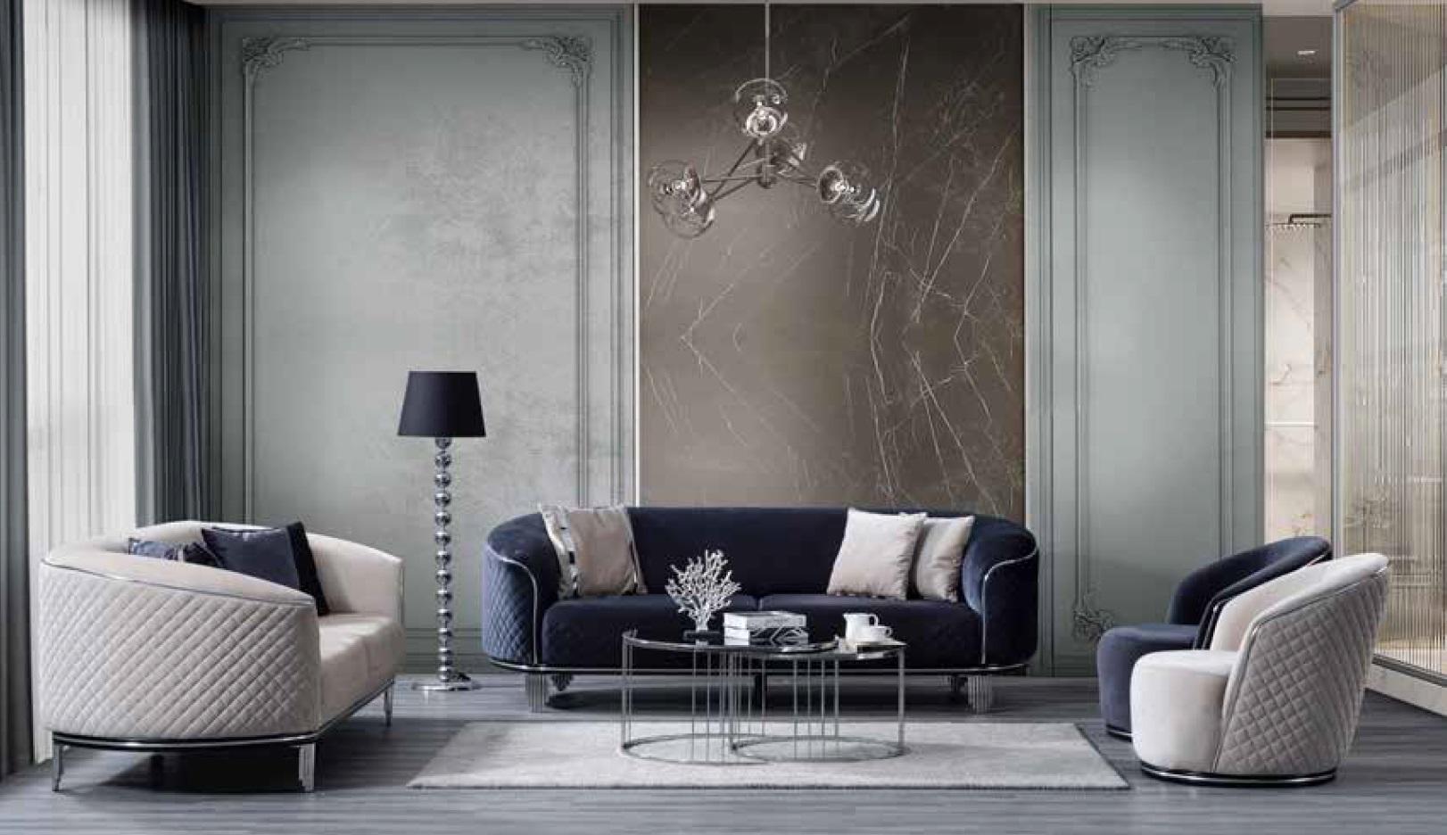Wohnzimmer Sofagarnitur Dreisitzer Sessel Luxus Couch Polstermöbel Neu