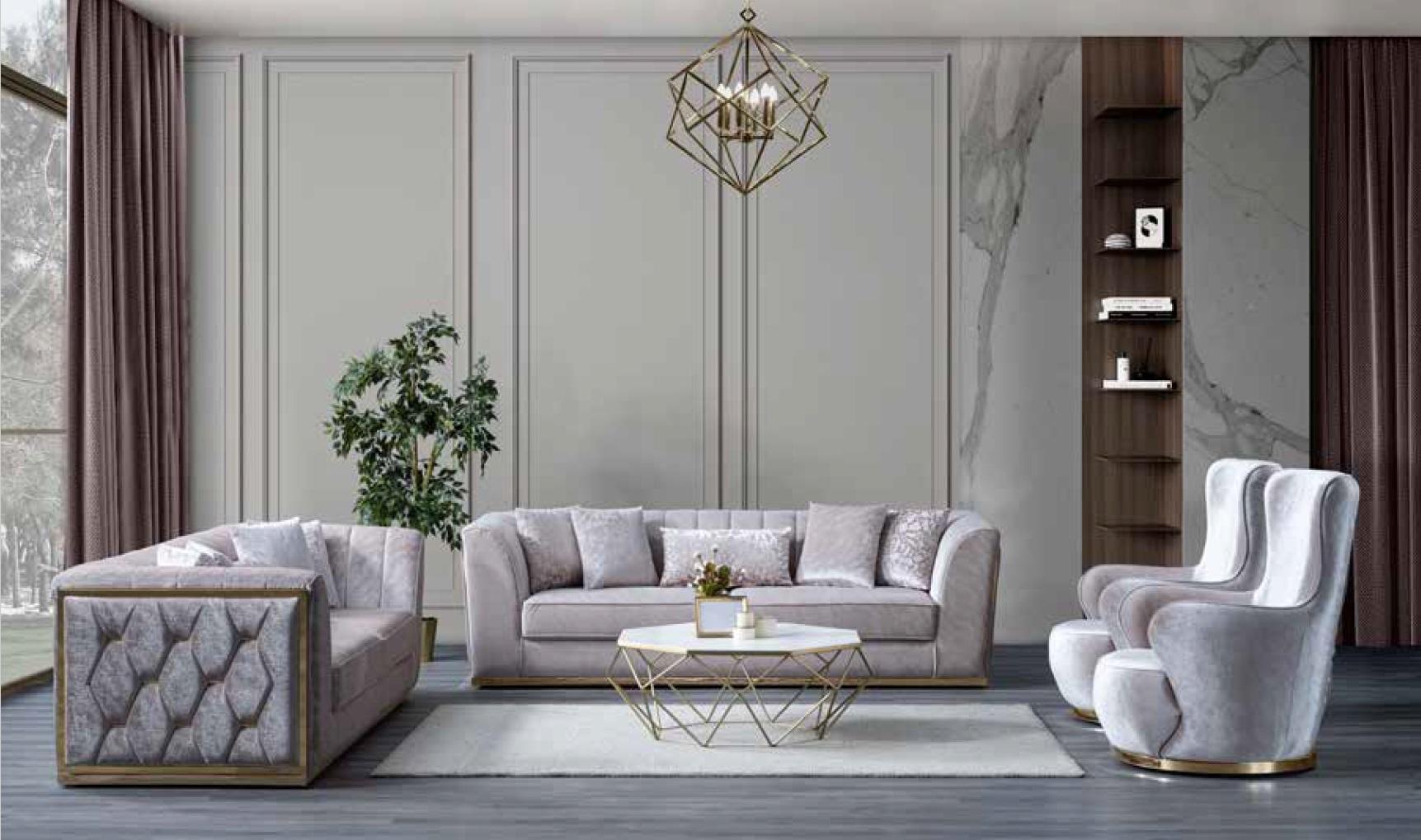 Wohnzimmer Sitzmöbel Luxus Set Dreisitzer Couch Sessel Sofas Textil Stil