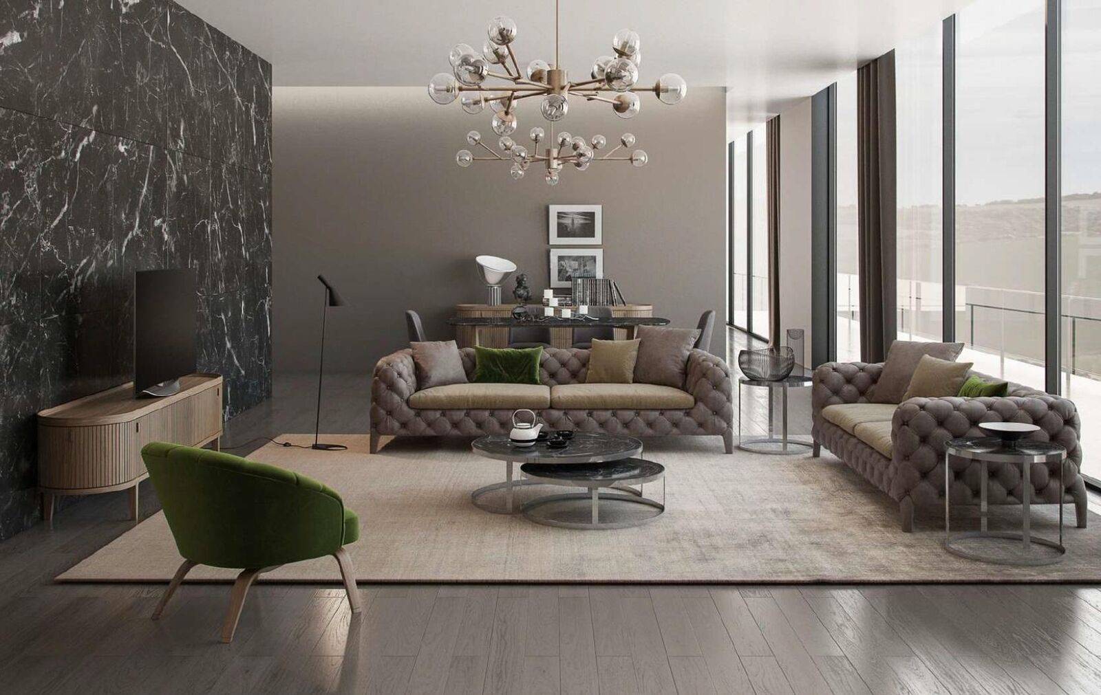 Chesterfield Sofagarnitur Viersitzer Sofas Luxus Couchen Sessel Möbel Sofa