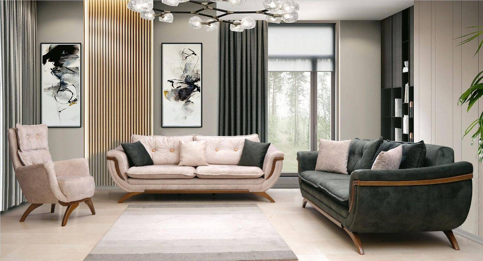 Dreisitzer Wohnzimmer Set 3+3+1 Couchgarnitur Sitzpolster Stoffsofa Couch Sofa