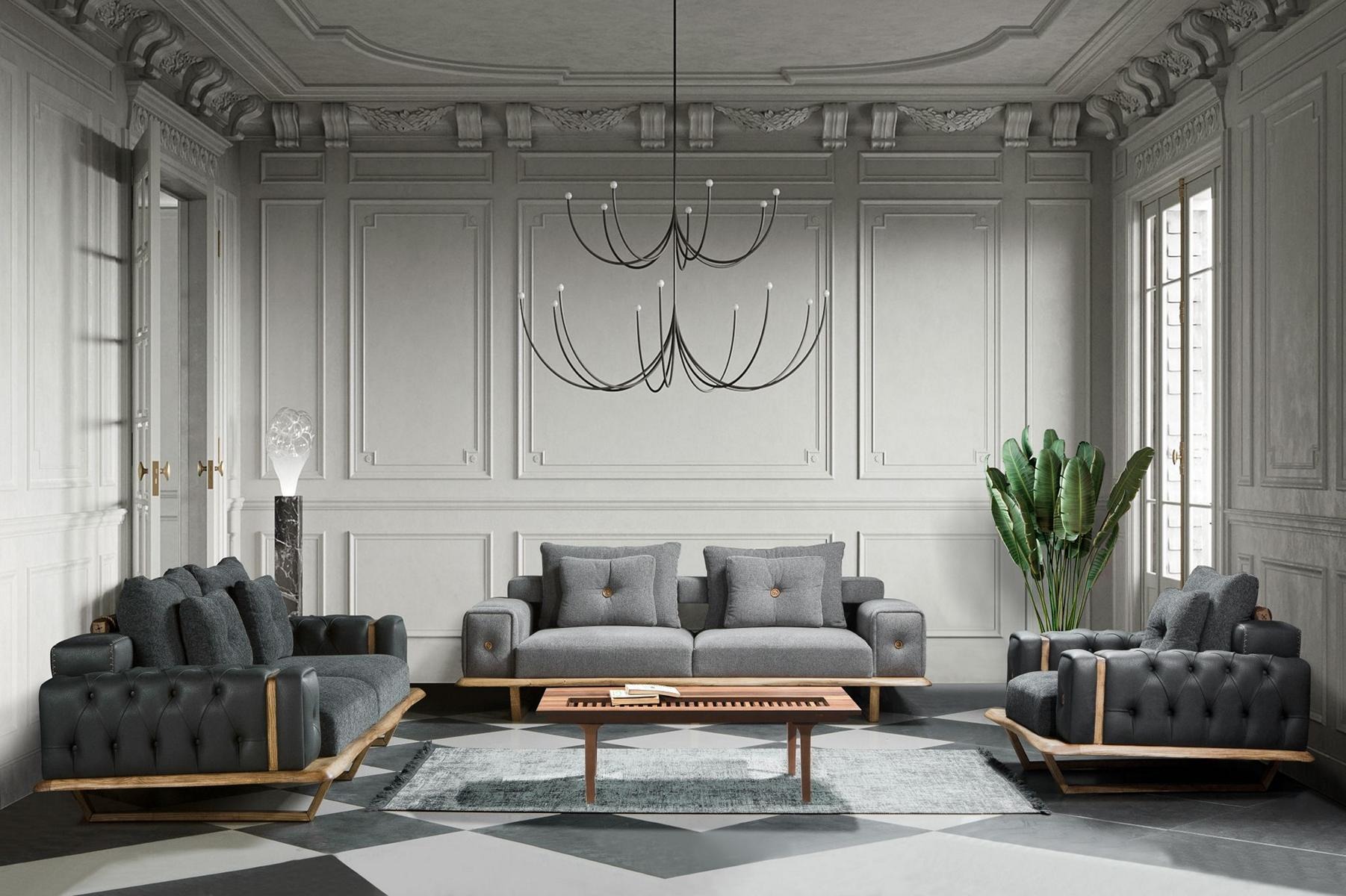 Chesterfield Graue Loft Möbel Sofagarnitur Couch Sofa Set 331 Sitz