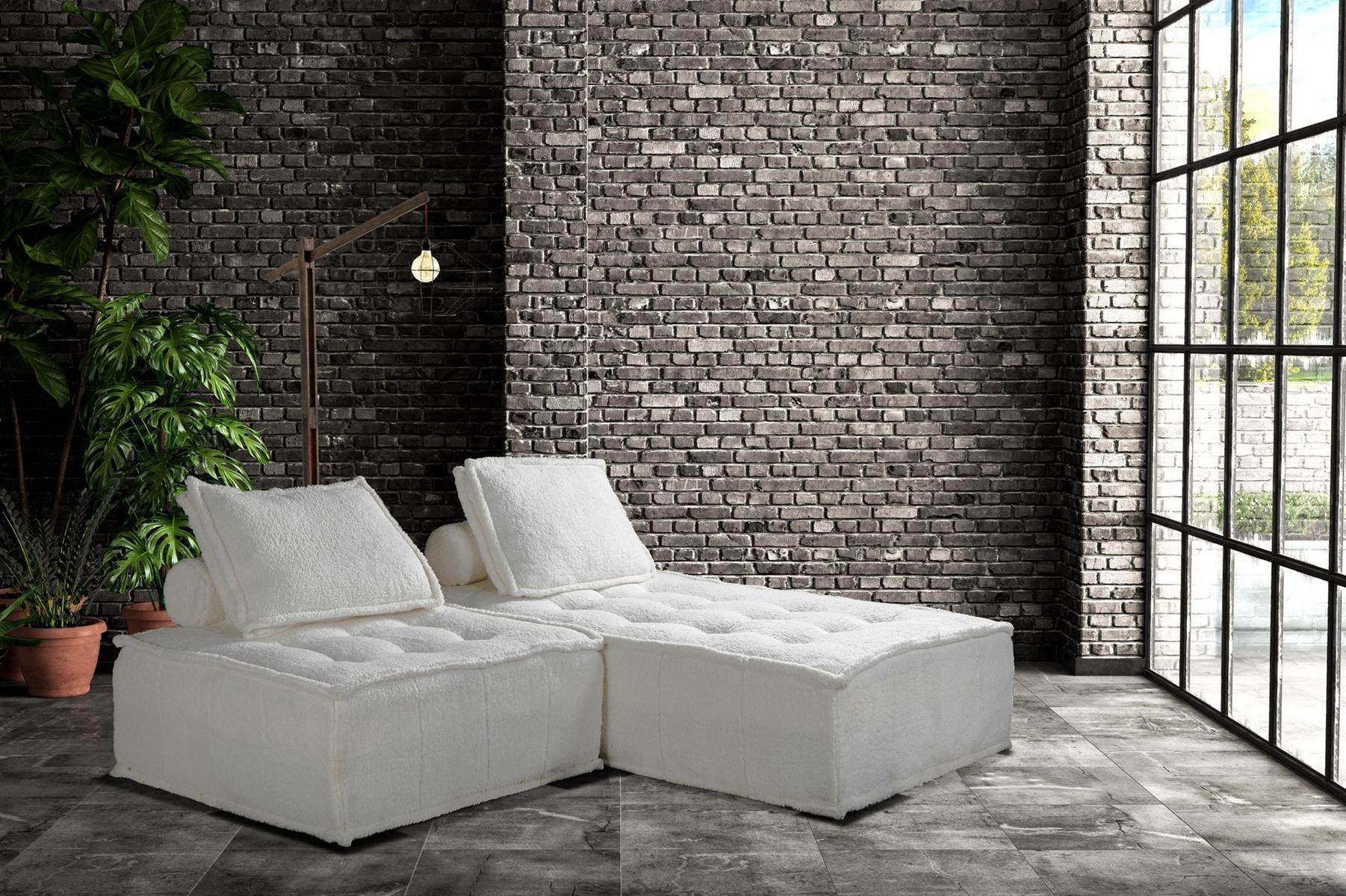 Ecksofa L Form Luxus Wohnzimmer Möbel Sofa Modern Design Stoff Weiß