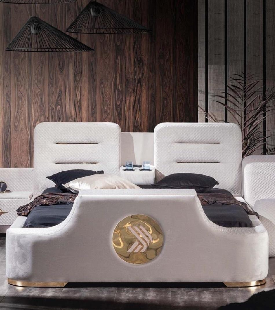 Doppelbett Betten Modern Luxus Hocker Multifunktion Bett Design Samt