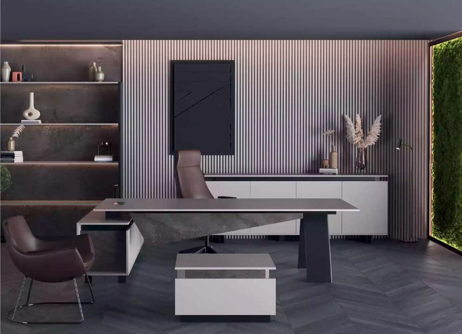 Graue Arbeitszimmermöbel Schreibtisch Sideboard Büromöbel Modern Holz