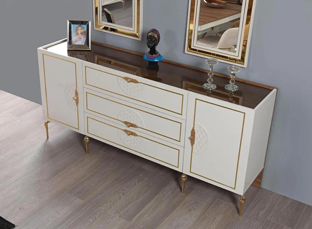 Wohnzimmer Set Anrichte mit 2x Spiegel Garnitur 3tlg weiß Sideboard