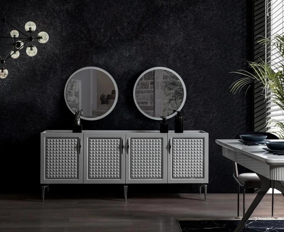 Graues Sideboard Schrank Regal Schränke Möbel Spiegel Kommoden 3tlg