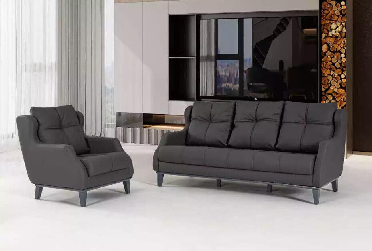 Schwarze Sofagarnitur Sessel Zweisitzer Luxus Modernes Set Polstersitz 2+1