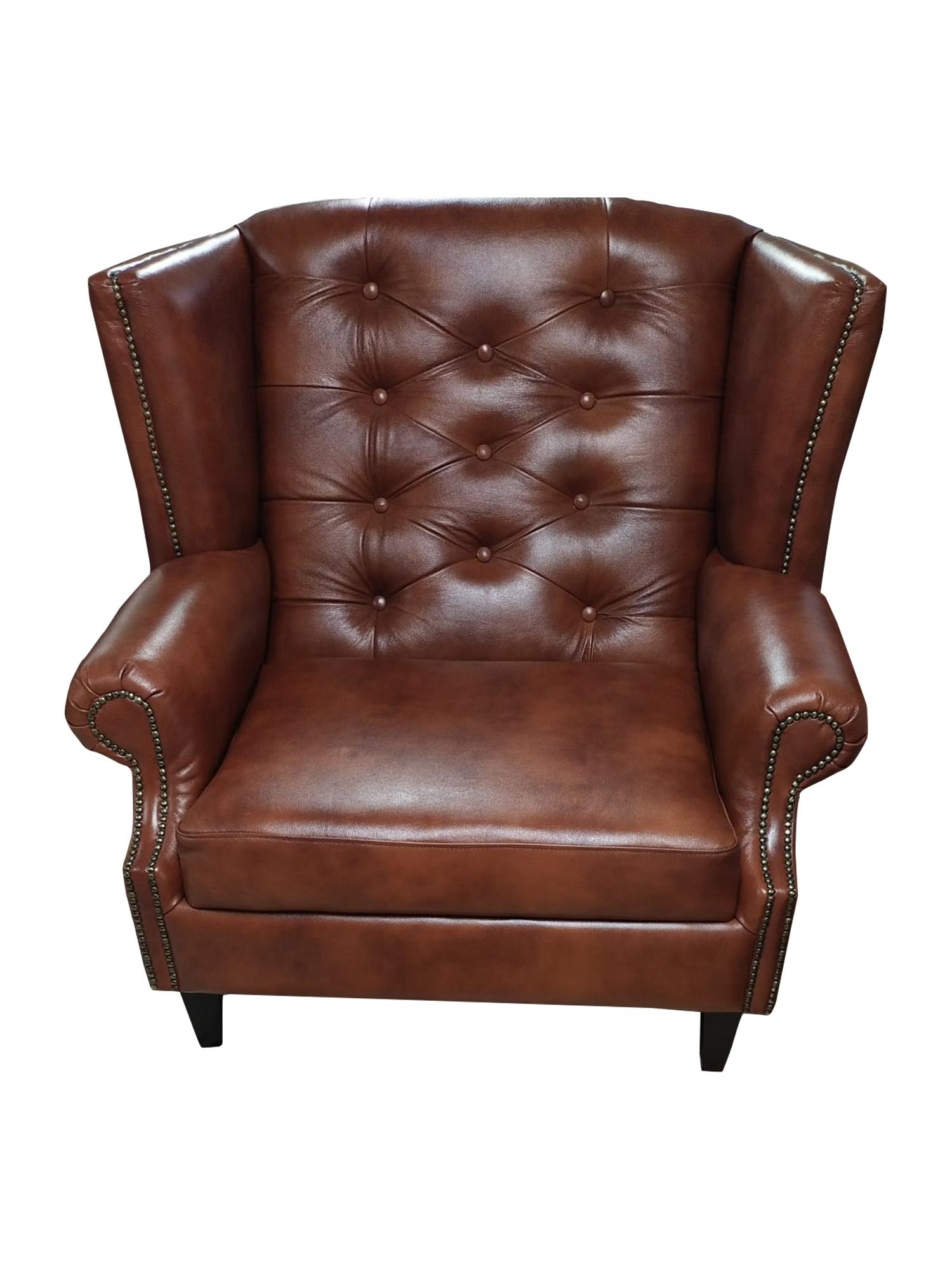 Luxus Ohrensessel Chesterfield Sessel Leder Braun Couch Modern