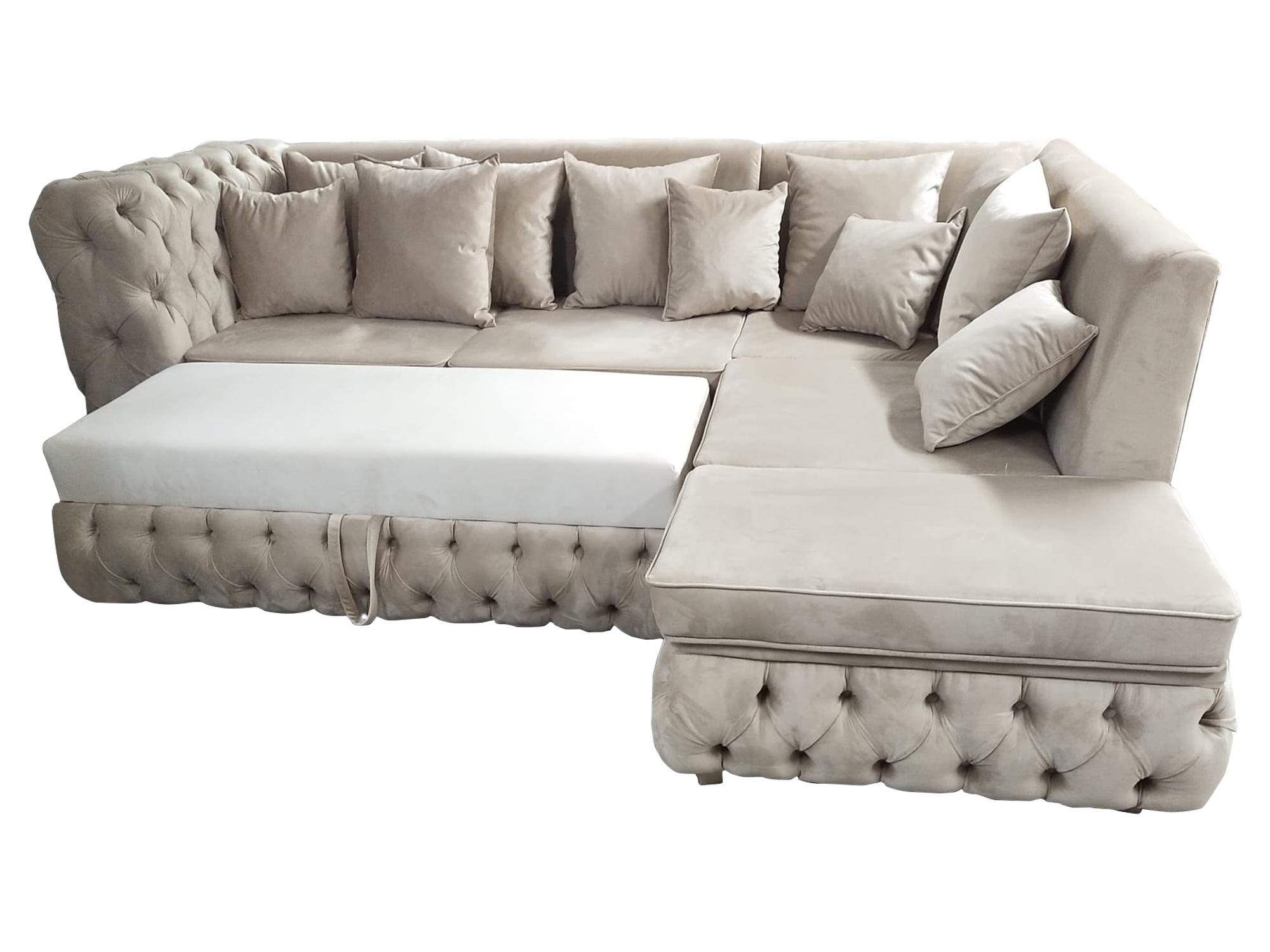 Chesterfield Ecksofa L-Form mit Bettfunktion Textil Luxus Sofa 340x220
