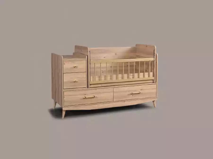 Kinderbett Säugling Baby Betten Kleinkind Holzbett Braun mit Regalen