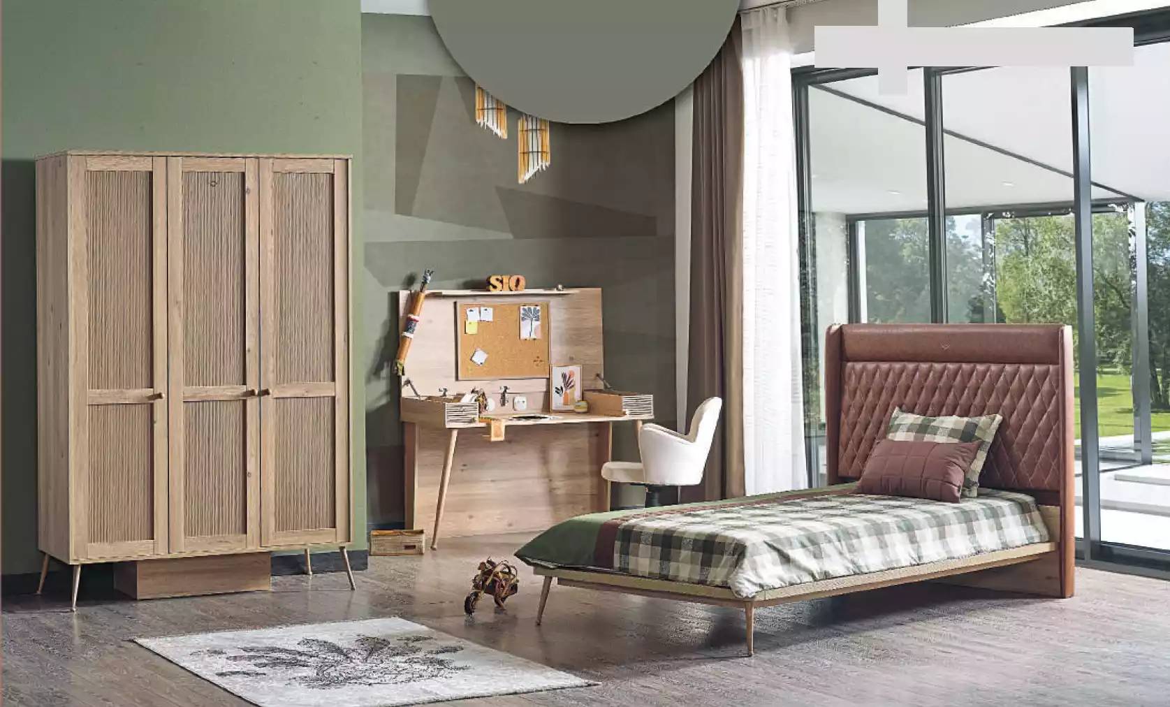 Luxus Kinderzimmer Chesterfield Bett Schreibtisch Schrank 3tlg. Set