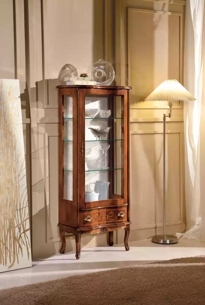 Klassische Vitrine Luxus Möbel Glastüren Wohnzimmer Einrichtung Braun