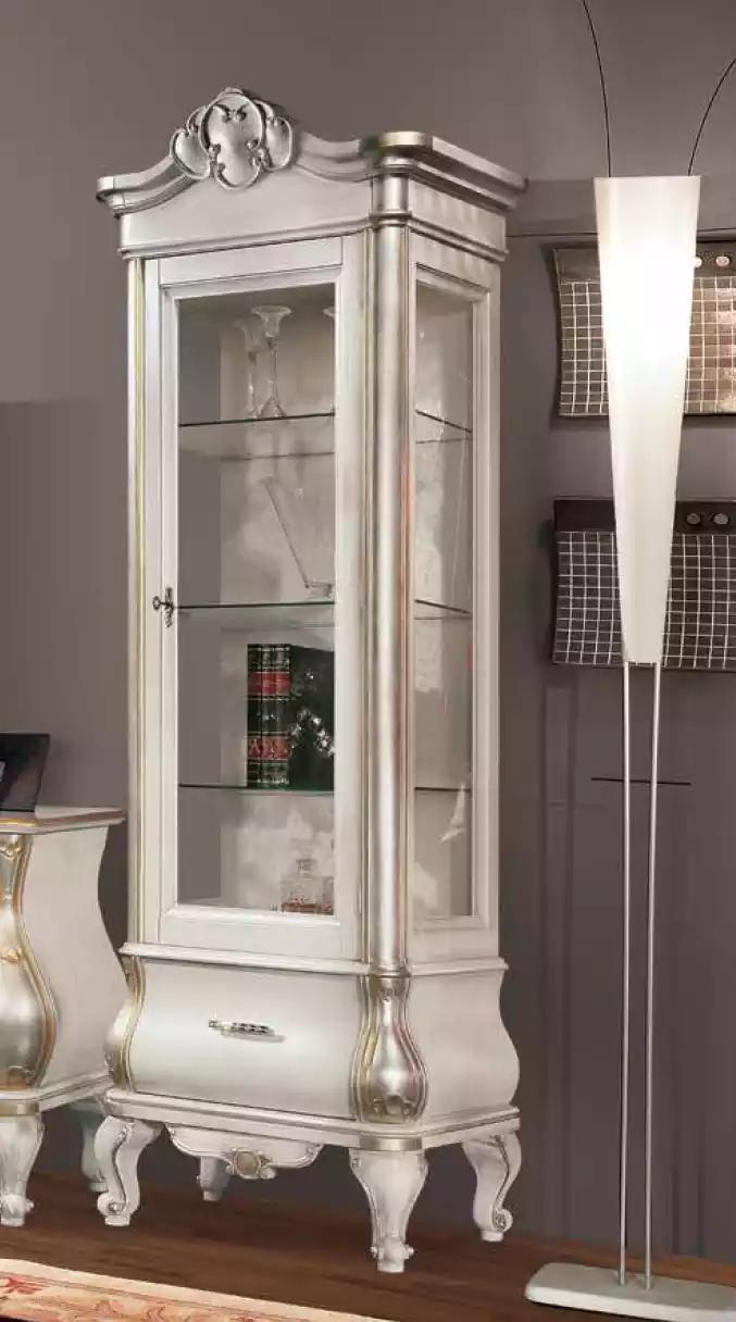 Luxuriöser Holzschrank mit Glas Klassische weiße Möbel Schrank Vitrinen