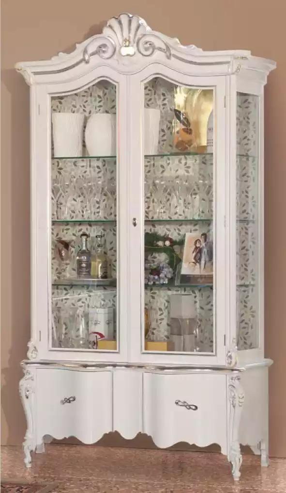 Luxuriöse weiße Holzvitrine mit klassischem Möbeldesign Schrank Vitrine
