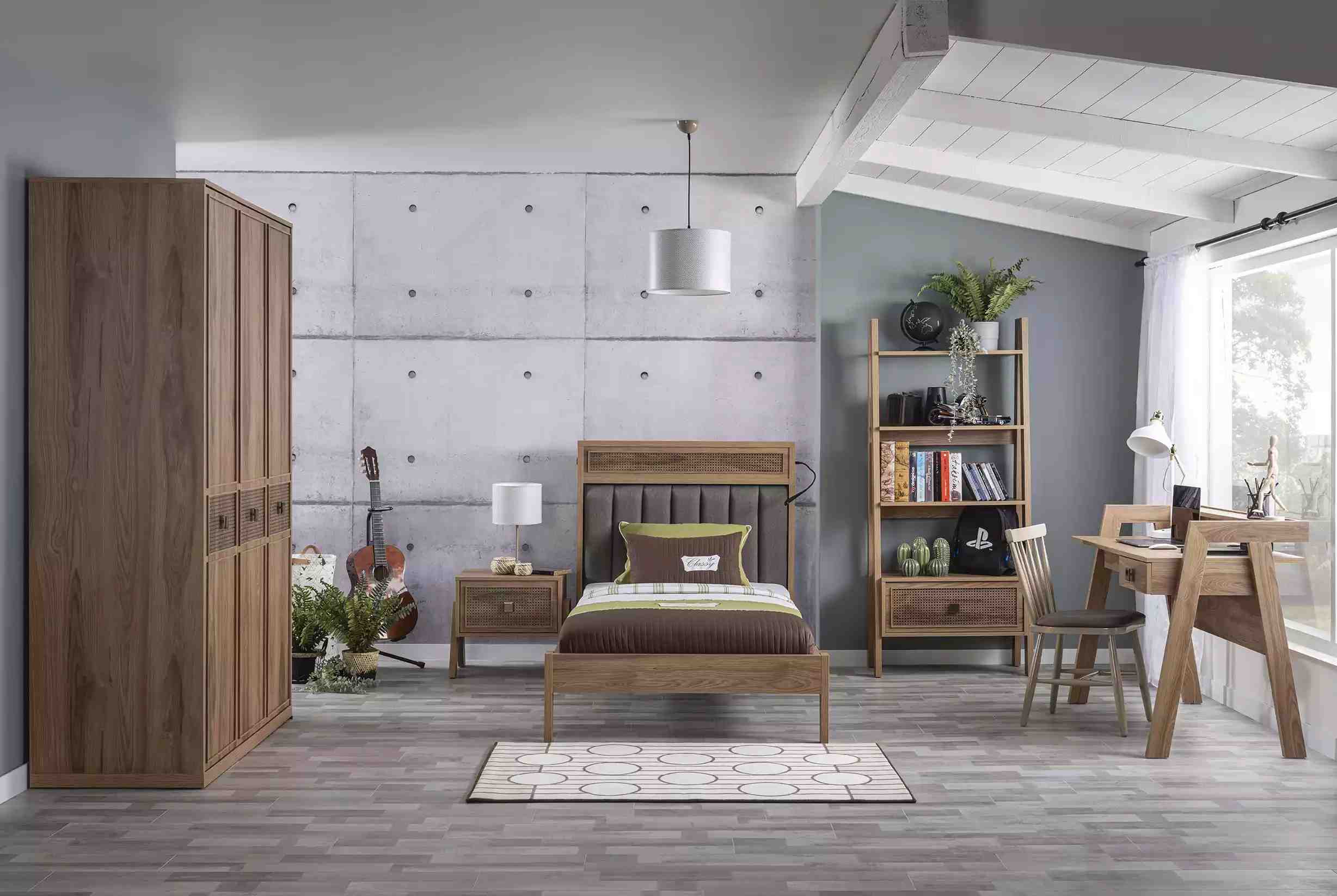 Jugendbett Schlafzimmermöbel Holzbett Komplette Bett Braun Set 5tlg