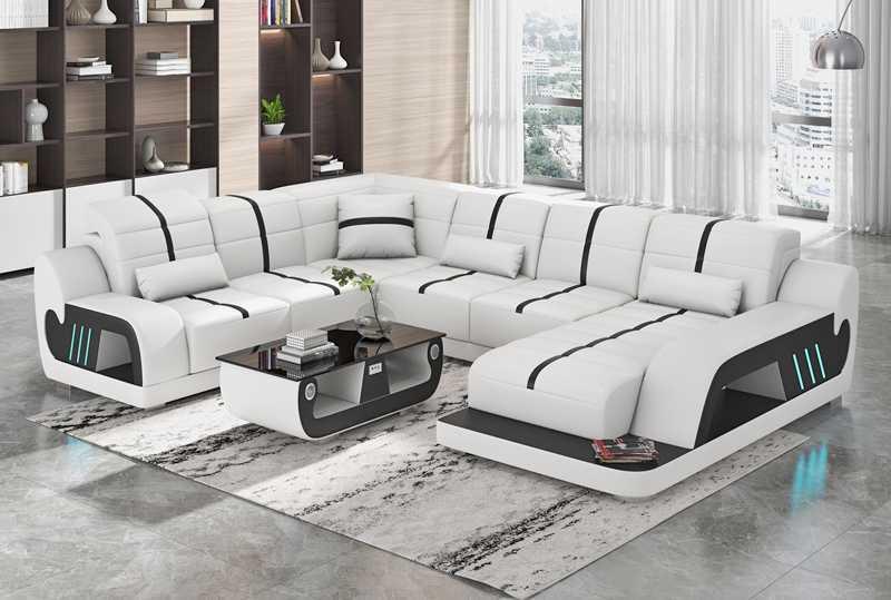 Modern Wohnlandschaft Sofa U Form Ecksofa Designersofa Weiß Kunstleder
