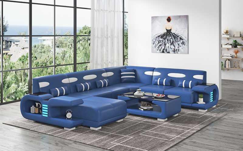 Wohnlandschaft XXL Sofa U Form Groß Ecksofa Ledersofa Blau Sofas Neu