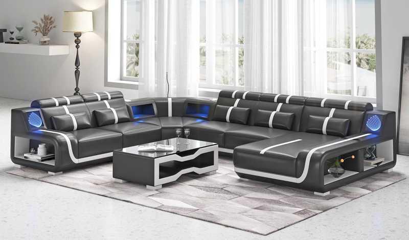 Wohnlandschaft XXL Sofa U Form Groß Ecksofa Ledersofa Schwarz Sofas
