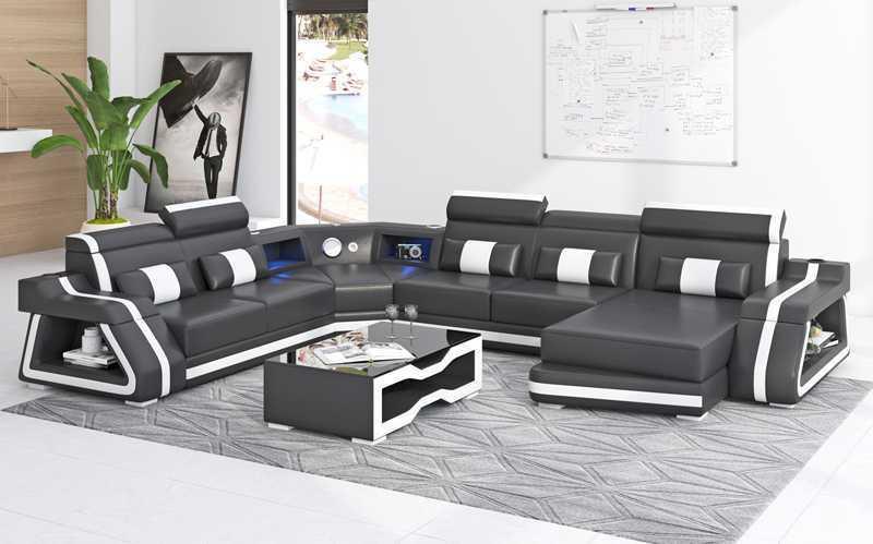 Groß Ecksofa Wohnlandschaft XXL Sofa U Form Ledersofa Schwarz Sofas