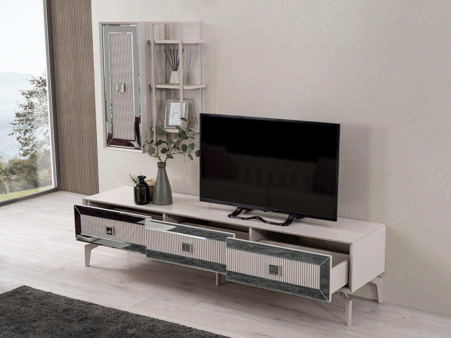Lowboard Sideboard TV Ständer Schrank RTV Wohnzimmer Weiß Holz Regale