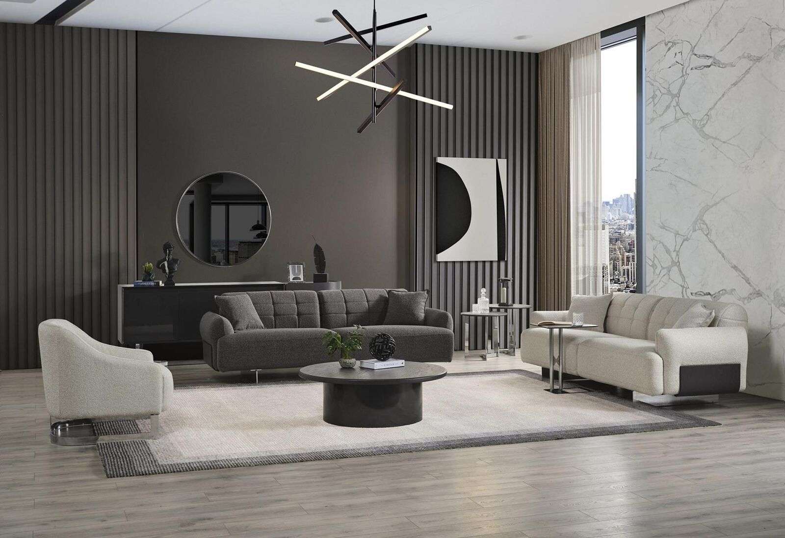 Komplette Polstersofa Couchgarnitur Sofagarnitur Grau Stoff Stoffsofa