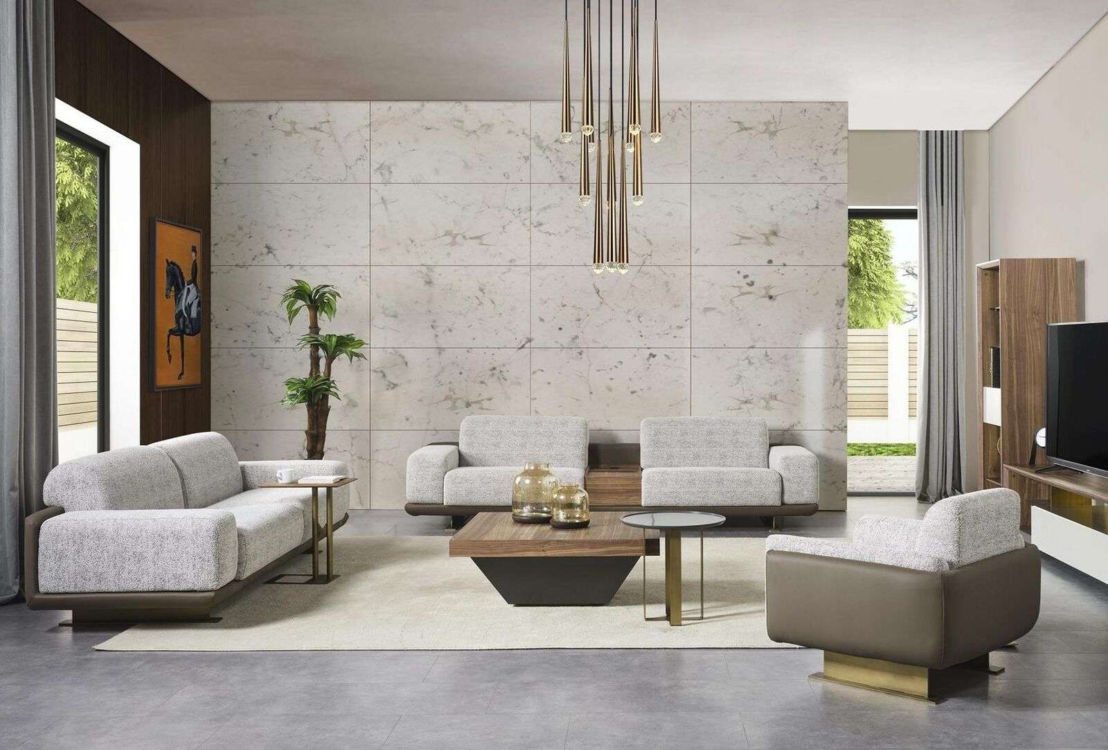 Gruppe Couchen Komplette Polstersofa Grau Stoffsofa Sofagarnitur 3tlg