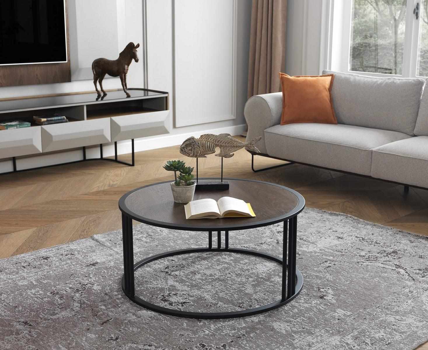 Wohnzimmer Couchtisch Beistelltisch Tisch Edelstahl Möbel Schwarz Rund