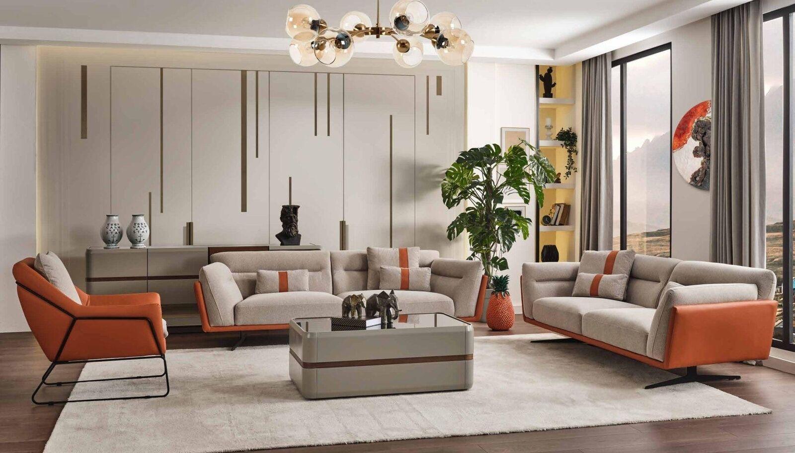 Couchgarnitur Sofagarnitur Komplette Polstersofa Orange Stoffsofa