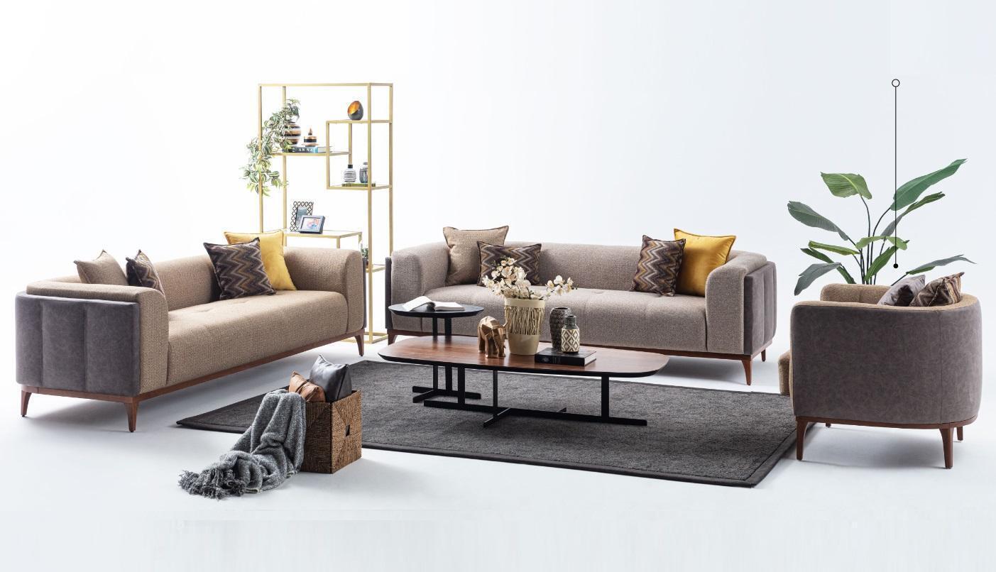 Garnitur Dreisitzer Viersitzer Sessel Sofa Stoff Beige Stoffsofa Set 4+3+1