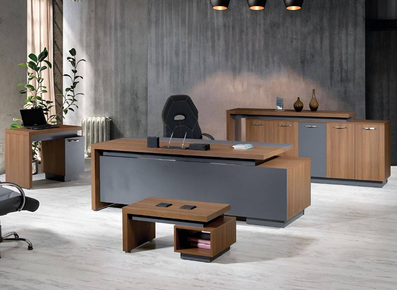 Bürotisch Büromöbel Komplettbüro Schreibtisch Set 4tlg Holz Braun