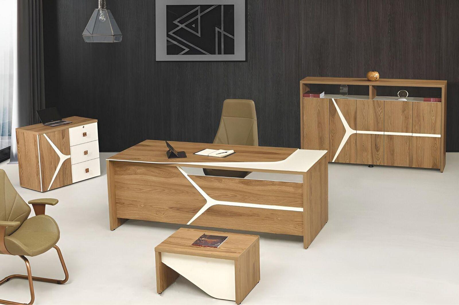 Modern Komplettbüro Schreibtisch Büro Bürotisch Set 4tlg Holz Braun