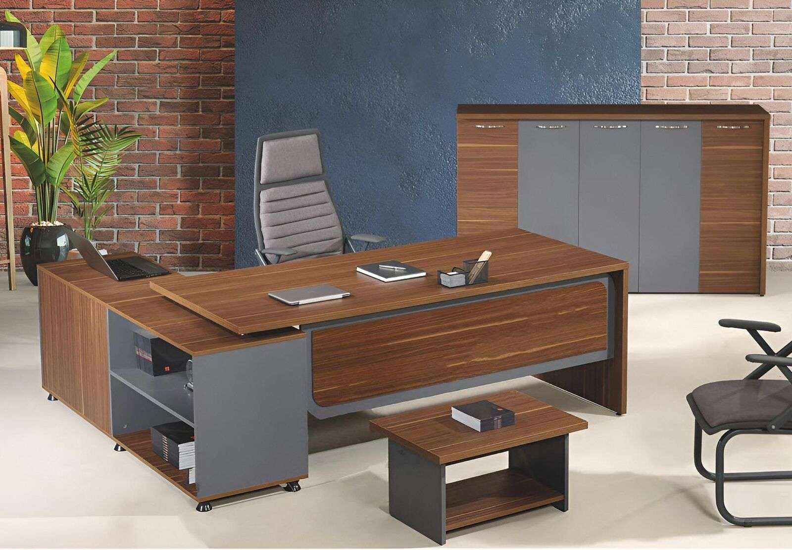 Gruppe Eckbürotisch Komplette Bürotisch Set 3tlg Holz Büromöbel Braun