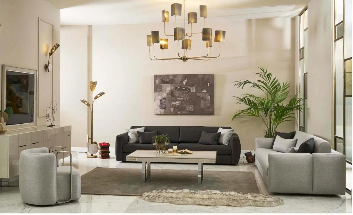 Couchgarnitur Komplette Sofa Stoffsofa Polstersofas Grau Set 3tlg