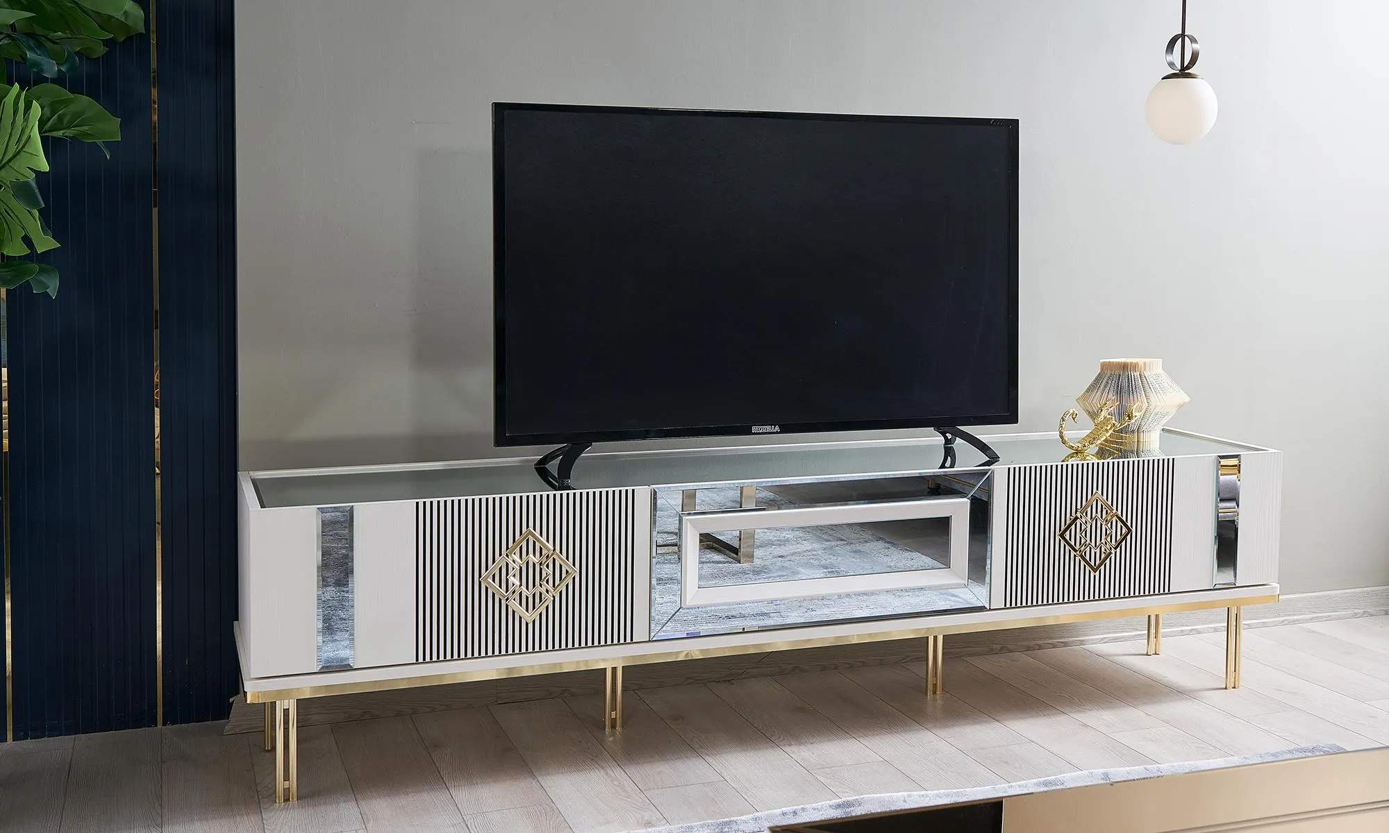 Sideboard RTV Lowboard TV Ständer Holz Weiß Wohnzimmer Tisch Schrank
